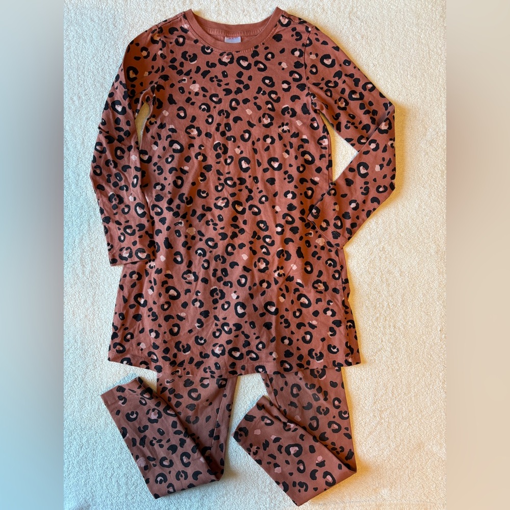 Hanna Andersson Leopard Print Matching Set, Dress + Leggings. Sz 130/ 8